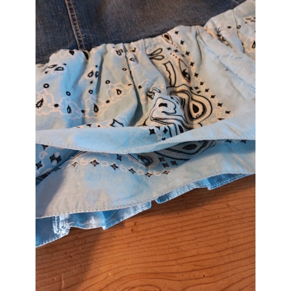 Upcycled Denim Skirt Juniors 11 Bandana Ruffle Western Frill Stretch Arizona - Picture 5 of 10